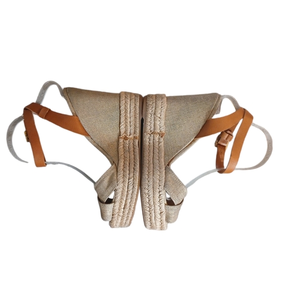 Tory Burch Gold/Brown Platform Canvas Bima Espadrille Wedge Sandals size 9 - Picture 3 of 12